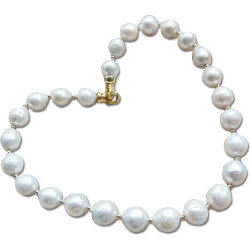 WHITE freshwater pearl reborn pearl near round 9-13mm necklace 43cm nature FPPJ wholesale beads