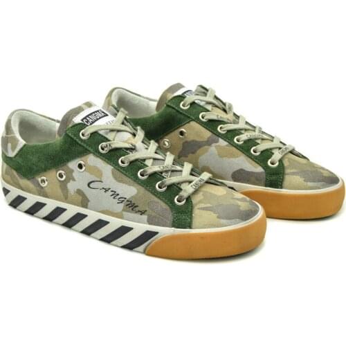 CANGMA Luxury Brand Original Designer Sneakers Vintage Camouflage Woman Shoes Cow Suede Green Flats Ladies Vintage Shoes