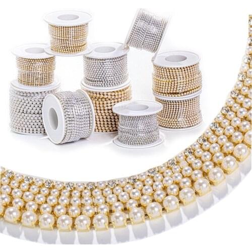 1M High Quality ABS Pearl Cup Chain For Sewing Gold Silver Bottom Glue-on Flat Pearls for Crafts DIY Sew On Rhinestones Crystals
