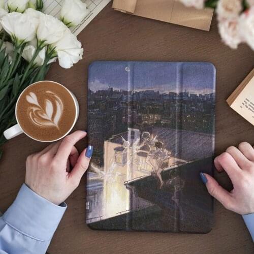 For Ipad 10.2 9.7 Pro 12 9 11 Air 3 4 Case 2020 Sleeping Song Falling Dream Three-fold Pen Groove Protective Cover