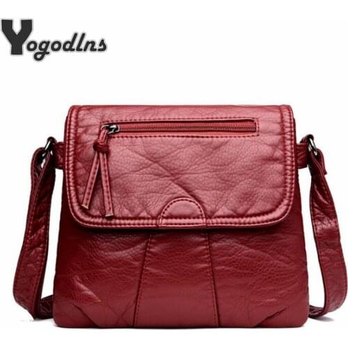 Black Small Women Messenger Bag Soft Washed PU Leather Crossbody Bag Female Handbag Purses