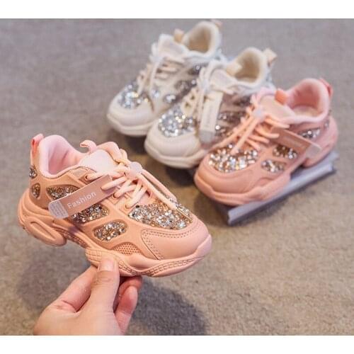 Kids Autumn Sneaker Glitters Fashion Soft Sole Elastic Band Boys Girls Sport Shoes 26-37 Leisure Comfy Outdoor Children Trainers