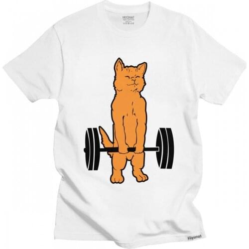 Funny Cat T Shirt Deadlift Powerlifting Awesome Cats Tshirt Men Cotton Gym Lifting Tee Tops Short Sleeved Fashion T-shirt Gift