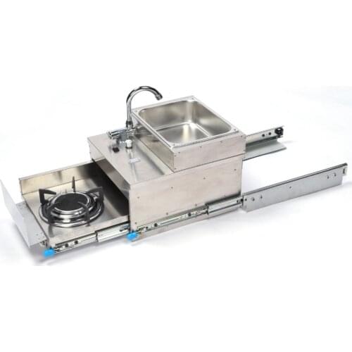Boat Caravan RV Stainless Steel 1 Burner Pull Type Gas Stove With Integrated Sink and Faucet 480*400*315mm GR-C006