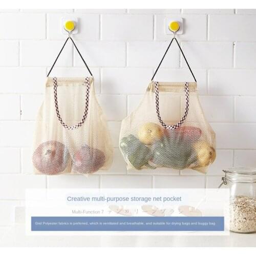 Kitchen hanging fruit and vegetable storage bag mesh bag bathroom multi-purpose storage mesh bag breathable polyester mesh bag