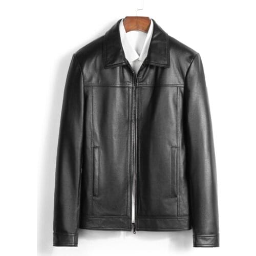 Promote Men Casual Real Cow Leather Jackets Quality Black Leather Genuine Overcoat Spring Autumn Natural Cowhide Leather Clothes