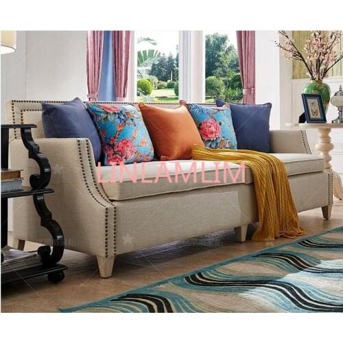 Newest Home Furniture European Style modern Fabric Living Room Sofa sectional hemp linen coth sofa three seater American country