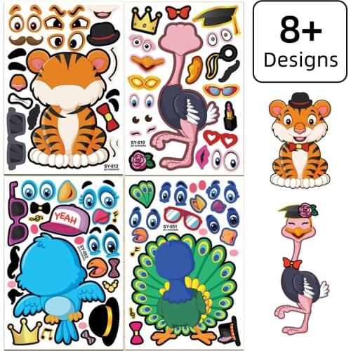 New Cartoon Stickers Girls Boys Kids Gift Funny Cute Animals DIY Toy Tiger Birds Facial Expressions Gifts School Teacher Reward