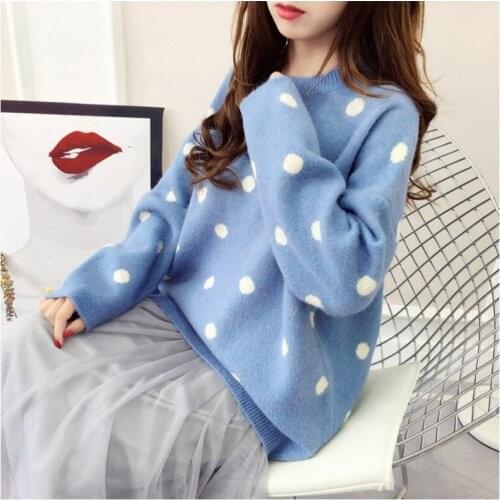 Autumn Winter Womens Clothing New Fashion Korean Pullover Harajuku Loose Students Sweet Cute Dot Sweater Women truien dames