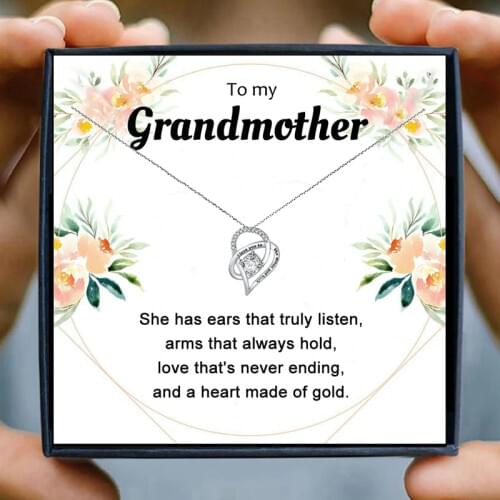 Grandma Necklace Gifts Women Heart Pendant Necklace Nana Chain Necklace Granddaughter Birthday Jewelry Family Christmas Gift