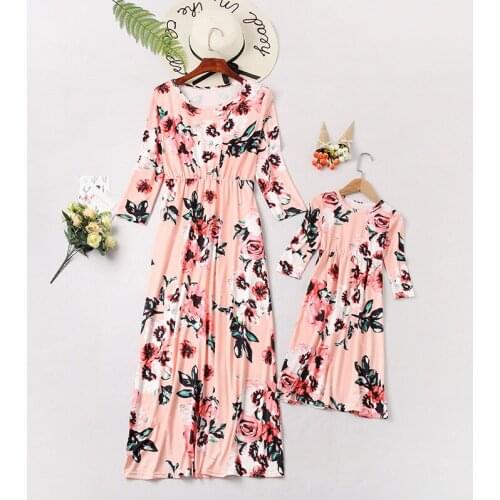 Long Sleeve Flower Mother Daughter Dresses Family Matching Outfits Mommy and Me Clothes Mom Baby Girls & Woman Dress Family Look