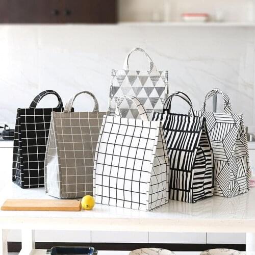 Portable Grid Insulated Lunch Picnic Tote Cooler Bag Bento Box Storage Pouch