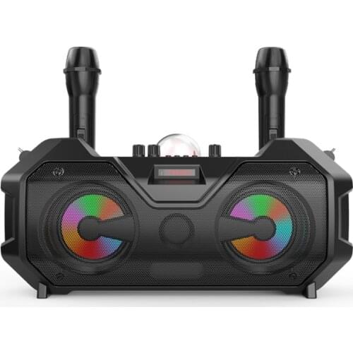 Portable 3D stereo subwoofer karaoke home wireless bluetooth speaker colorful LED light dual microphone support FM radio TF card