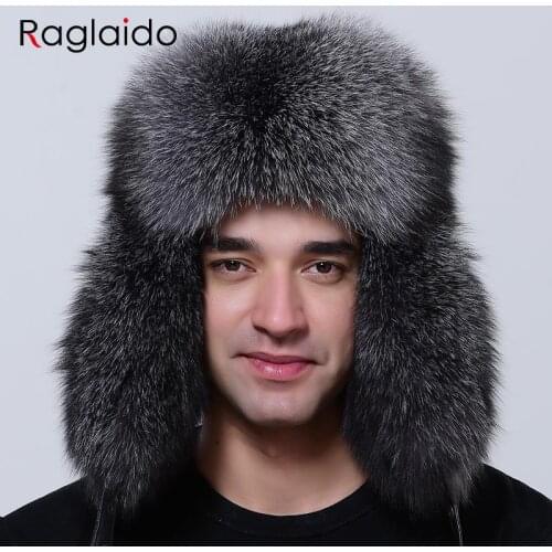 Luxury Men Hat Winter Warm Thick Bomber Fluffy Natural Fox Fur Trapper Ear Hats