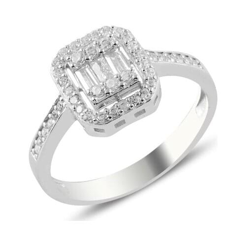 Silver 925 Sterling Baget Zircon Yarımtur Engagement Ring