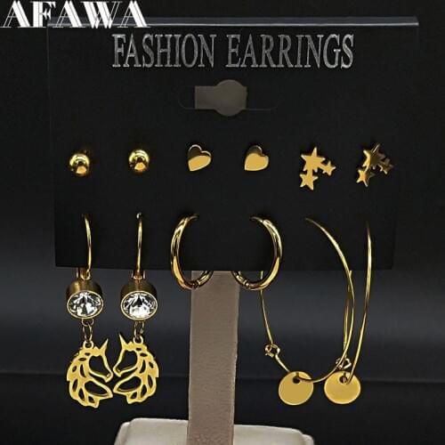 6 Pair 2021 Fashion Stainless Steel Hoop Earrings Set for Women Gold Color Circle Earrings Jewelry pendientes de aro E612877