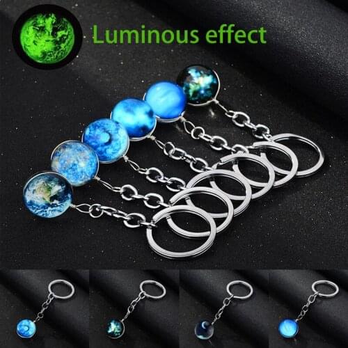 Time Gem Luminous Keychain Universe Galaxy Planet Starry Sky Key Chains Double-Sided Glass Ball Keyring Keyfob Bag Car Pendants