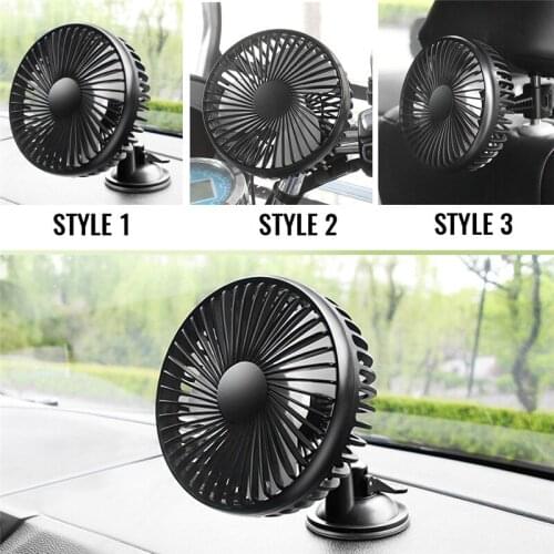 3 Types 12V/24V Universal Mini USB Charging Car Electric Fan With Suction Cup and Battery Car Headrest Fan