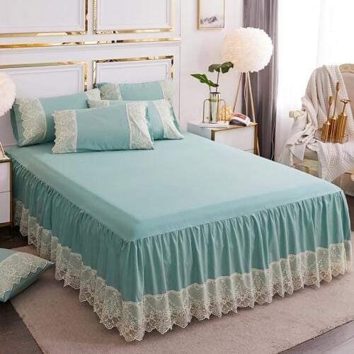 Princess Style Bed Skirt Lace Decor Girls Room Bed Sheet Twin Full Queen Size Bedspread Wedding Decor Sheet for Couple Bed