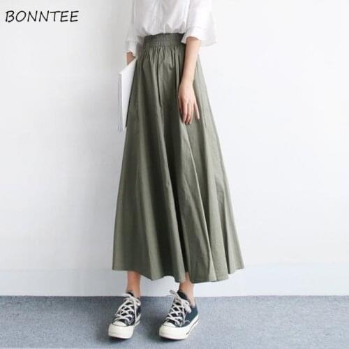 Skirts Womens Loose Elastic Waist Solid A-line Minimalist Leisure All-match Elegant Large Size Korean Version Prevalent Empire