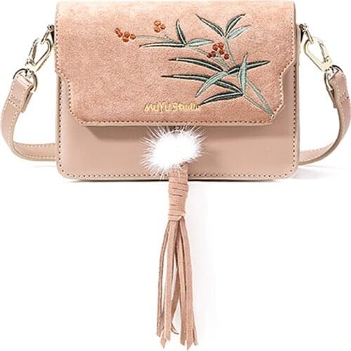 WOMENS Bag New Style Suede Embroidery Tassel Buckskin Shoulder Bag Square Sling Bag Clutch Bag crossbody bags for women clutch