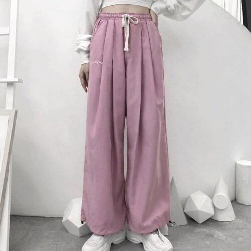 Spring New Women Drawstring High Waist Casual Trousers Letter Embroidery Autumn All-Match Ladies Wide Leg Pants Mujer Pantalones