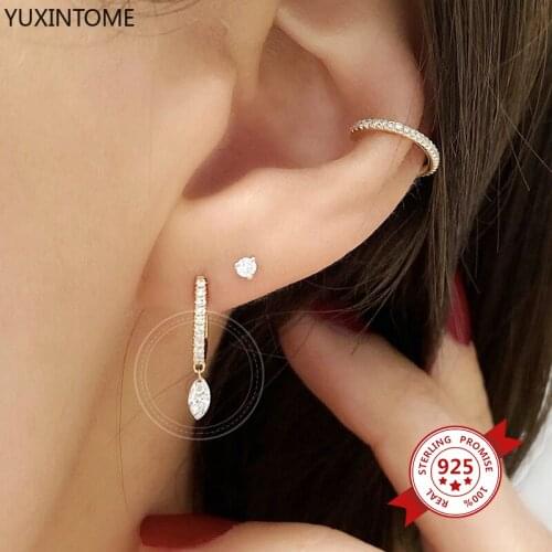 925 Sterling Silver Ear Buckle Oval Shape Crystal Earrings Cubic Zirconia Hoop Earrings For Women Girls Fashion Party Jewelry