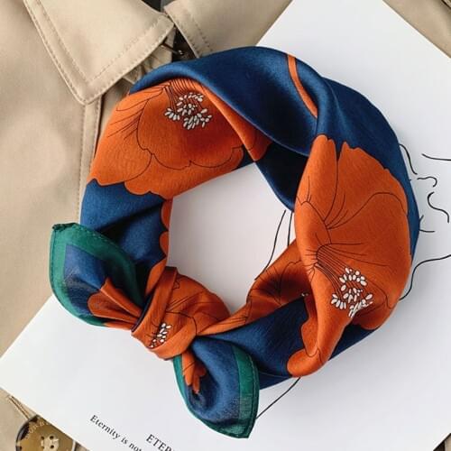 Luna&Dolphin Women Square Scarves 53x53 100% Real Silk Red Flower Bandanas Headbands Scarf Kerchief Hijab Decorative Scarf Shawl