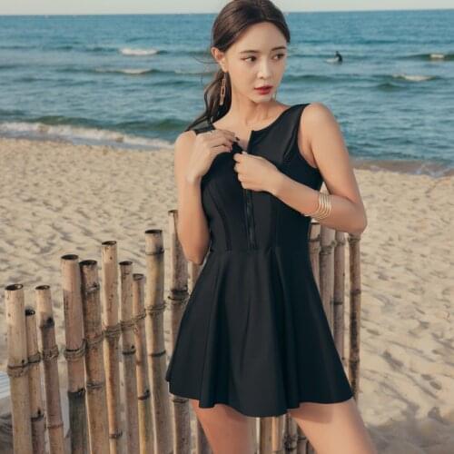 SANQi swimsuit female one-piece skirt sexy backless high waist covering belly slimming hot spring swimming suit swimwear