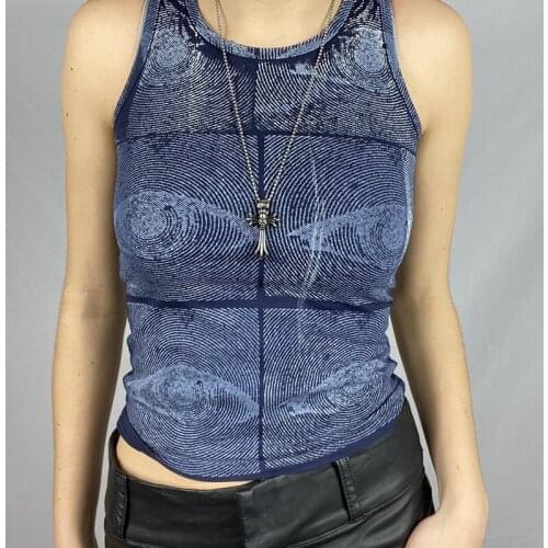 Y2K 2021 Womens Summer New Casual High Street Fashion Round Neck Vest Personalized Eye Pattern Sleeveless Top Multicolor S/M/L