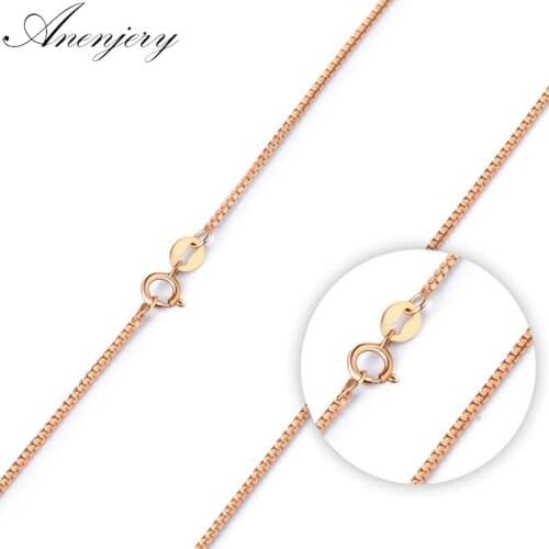 ANENJERY 925 Sterling Silver Box Chain Necklace Rose Gold Color Use for Pendants Charms Women colar S-N13 (Diameter 1 mm)