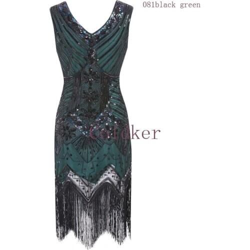 Women 1920s Dress Beaded Sequin V Neck Gatsby Costumes Theme Inspired Flapper Dress for Prom