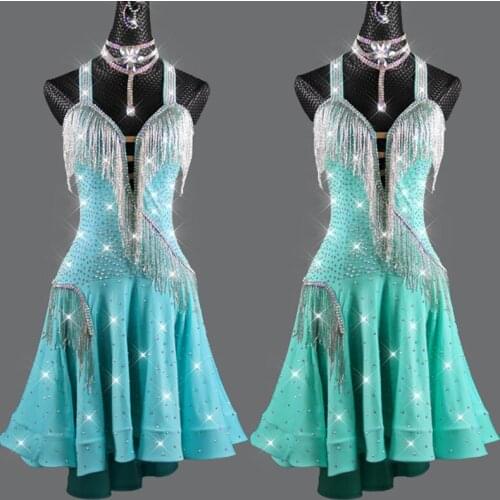 New Latin Dance Competition Dress Professional Sexy Bead Tube Big Skirt Suspender WomenS Performance Prom Dance Dress BL5345