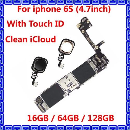 100% Working Original IOS system logic main board for iphone 6 S 6S Unlocked motherboard with / NO touch ID 16GB / 64GB / 128GB