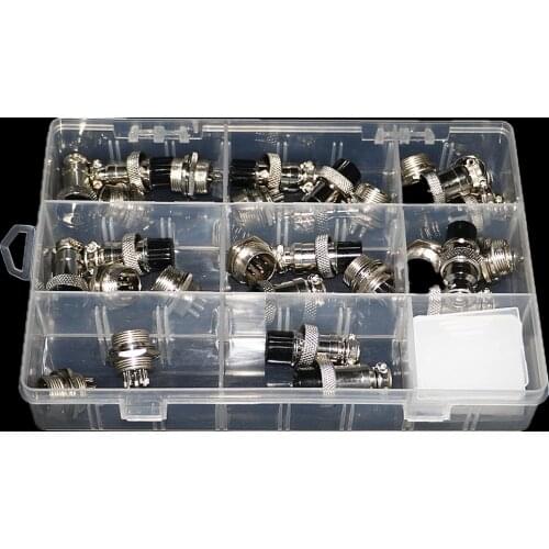 14pcs/box 2 3 4 5 6 7 8 Pin 16mm Thread Male Female Panel Metal Aviation Wire Wire Connector Plug Assortment Kit