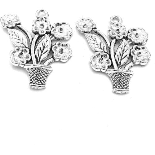 20pcs Potted flower charms pendant 28x25mm antique silver ornament accessories jewelry making DIY base material