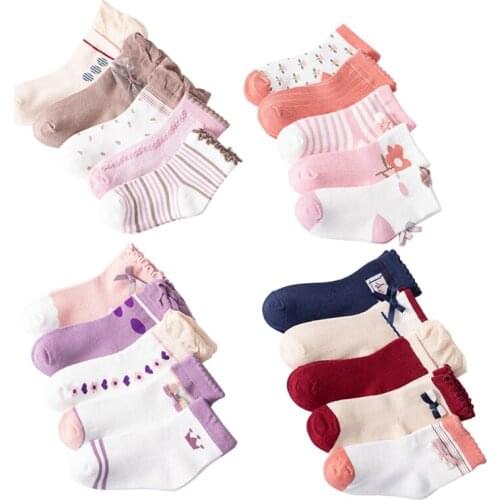 5Pair/lot New childrens socks bow lace girls cotton socks