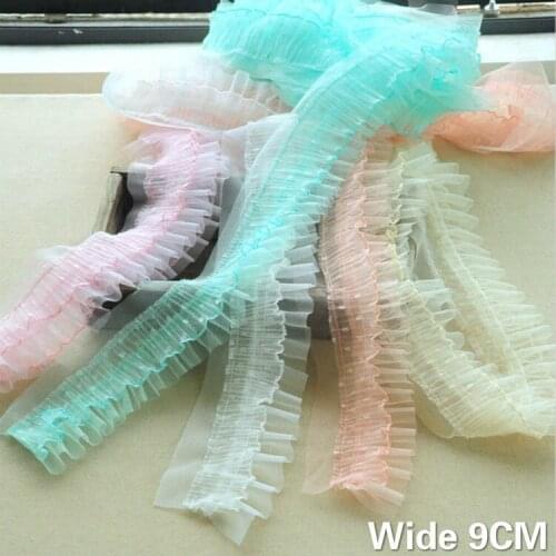 9CM Wide Luxury Tulle Double Layers 3d Chiffon Lace Fabirc Collar Neckline Trim Decorative Ribbon Dress Trimmings Sewing Supply