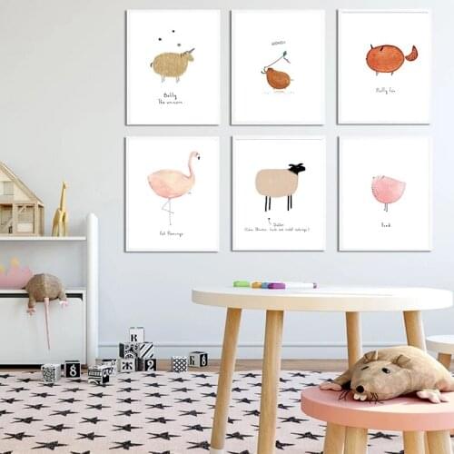 Abstract Lovely Animals Unicorns Llama Fox Wall Art Pictures Print Modern Canvas Painting Nordic Kids Bedroom Decor No Frame