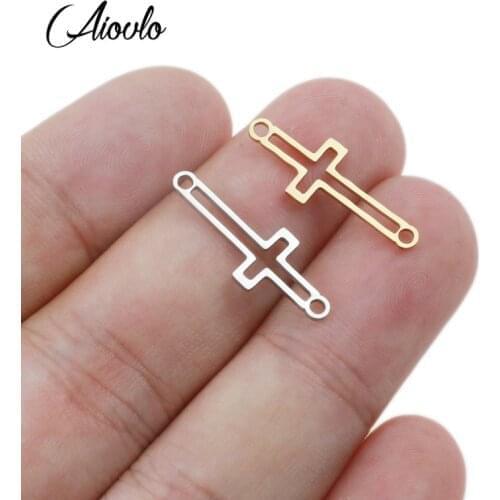 Aiovlo 5pcs/lot Stainless Steel Hollow Cross Bracelet Connectors Bracelet Charms Pendant DIY Earring Jewelry Making Accessories