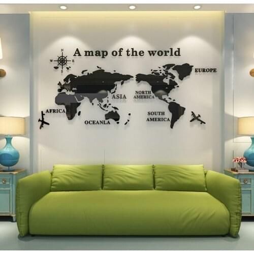 Large size A Map of World 3d acrylic wall sticker Office wall decoration stickers Room decoration Living room wall decor