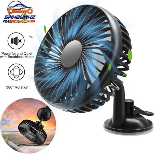 2 Style USB Car Fan Suction Cup Car Seat Back Single Head Car Fan 12V24V Universal Large Wind Three Speed Control USB Car Fan