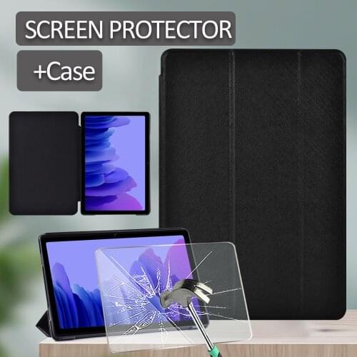 Case for Samsung Galaxy Tab A7 T500 T505 10.4/Tab A 10.1 T510 T515 - Anti-Dust Trifold Stand Cover Case + Tablet Tempered Glass