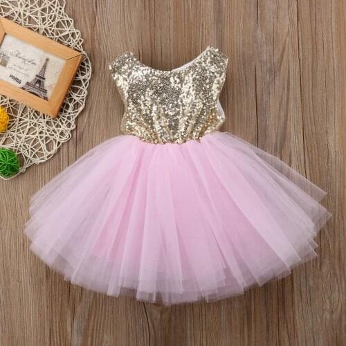 Kids Baby Lovely Girl Dress Summer Sleeveless Bling Ball Gown Tutu Party Dress Backless Bridesmaid Dresses