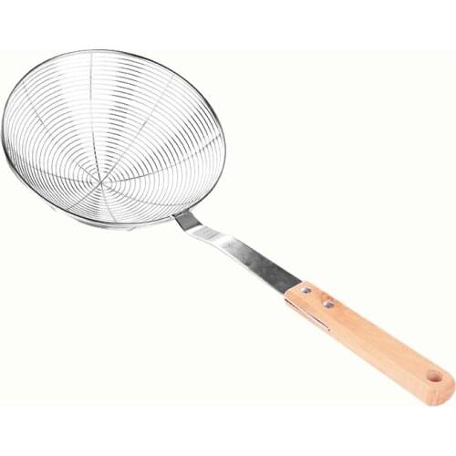 Stainless Steel Colander with Non-Slip Wooden Handle Kitchen Residue Strainer Sieve Kitchen Accessories