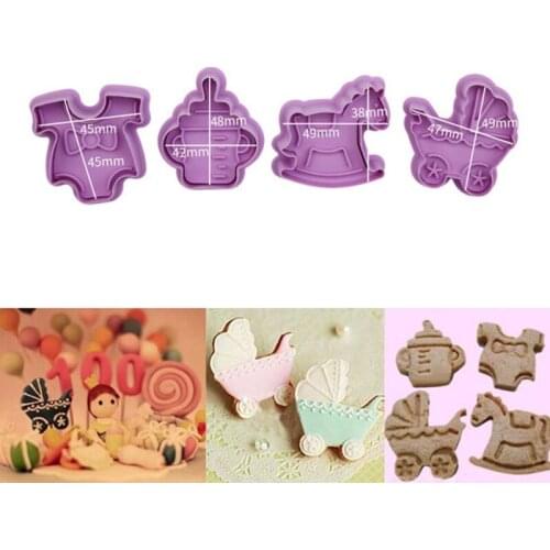 Biscuit Mold 4-piece Set Baby Carriage Trojan Clothes Baby Bottle DIY Baking Cutter Mold