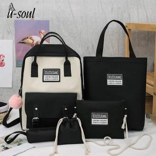 5 pcs Sets Canvas School Bags For Teenage Girls 2021 New Trend Female Backpack Nylon Women Backpack Child Student Shoulder Bag