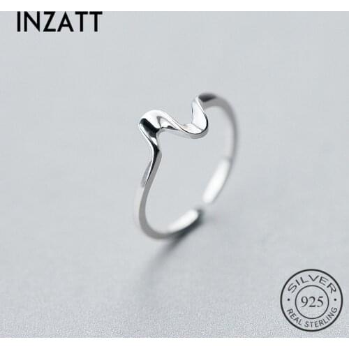 INZATT Real 925 Sterling Silver MInimalist Wave Adjustable Ring Punk Fine Jewelry For Charm Women Party Accessories