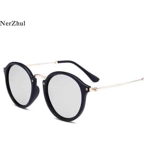 NerZhul Silver Lenses Round Sunglasses Man Woman Cool UV400 Shades Driving Glasses Retro Mirrored Sun Glasses For Women Men