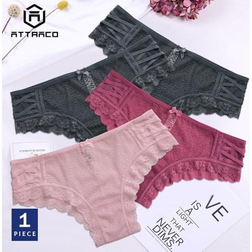 ATTRACO Underwear Panties Briefs 1 PCS Womens Thong Lace String Tanga Sexy Colorful Lotus leaf Transparent Hollow-out